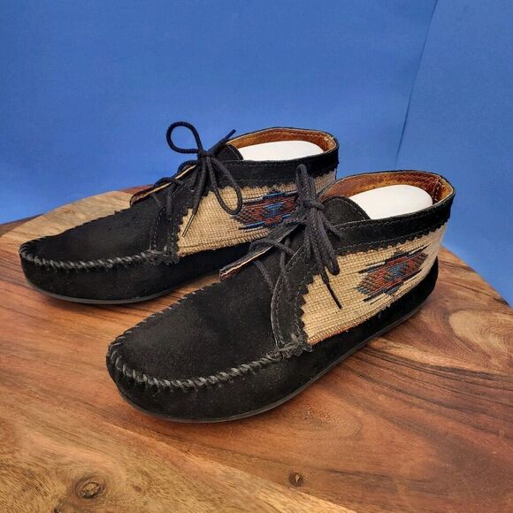 Minnetonka El Paso Moccasin Ankle Boot Black Suede Southwestern Women's 8.5 - Picture 13 of 13
